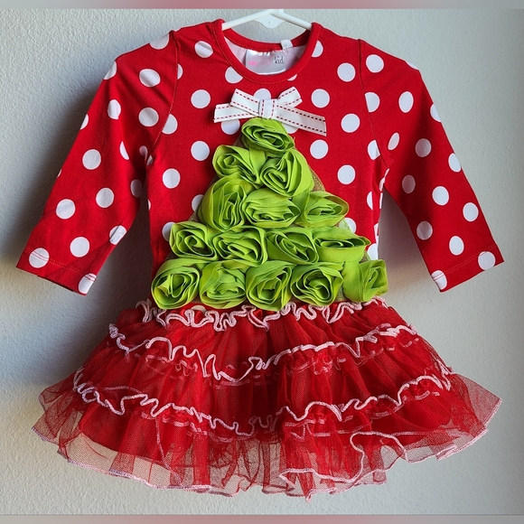 NWT- One Posh Kid- Girl's Christmas SL Red White Polka Dot Set, Sz 12 M - Picture 5 of 6